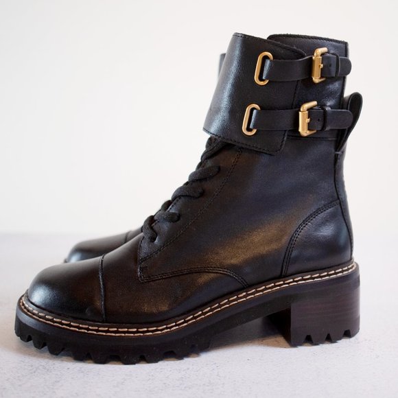 See by Chloe Mallory Leather Combat Boots - Brand New 38.5 - Picture 3 of 11